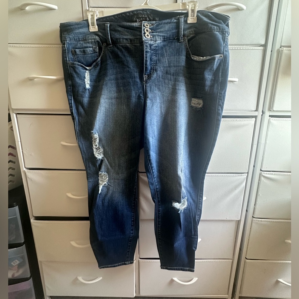 Torrid Dark Blue Distressed Ankle Jeans